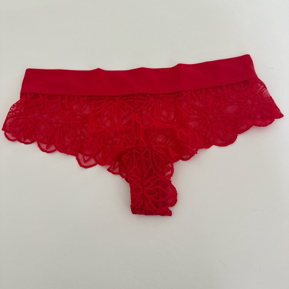 PINK Victoria’s Secret Red Lace Extra Low Rise Cheekster Panty